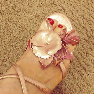 Pink Irridescent Ankle Strap Sandals
